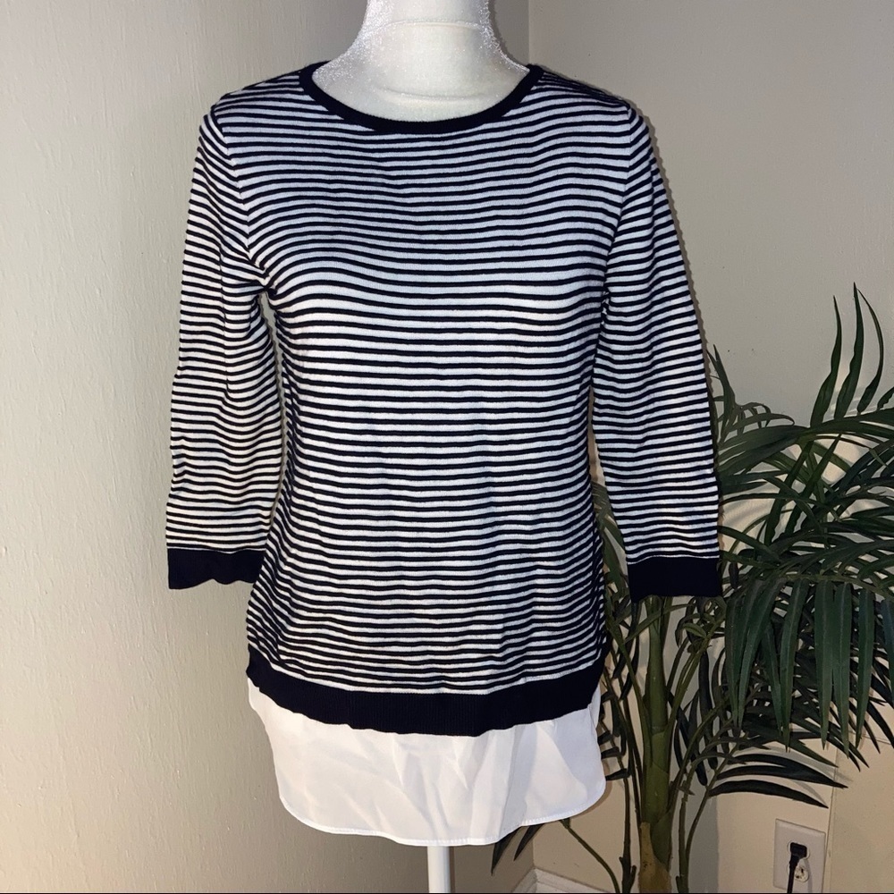 Croft & Barrow Stripe Stretch Black White Knit Top S *